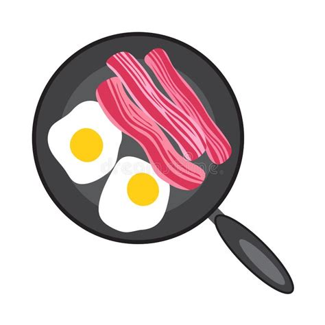 Fried Bacon And Eggs Cooked On Pan Cartoon Vector Illustration Stock Vector Illustration Of