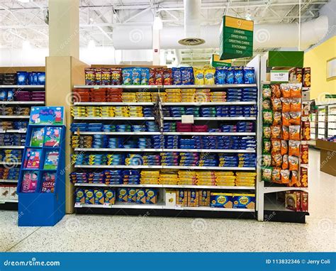 Start Of The Snack Aisle Of A Grocery Store Editorial Photo Image Of