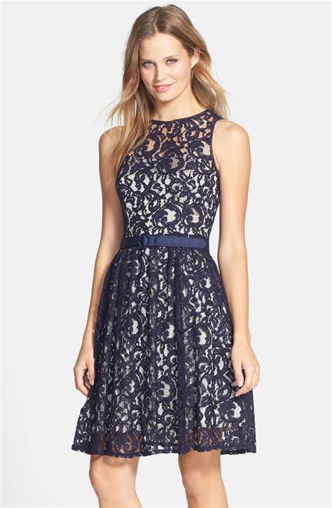 Eliza J Belted Lace Fit And Flare Dress Nordstrom