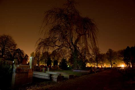 Cemetery Dark Graveyard Night Spooky Sullen Tree 4k Wallpaper