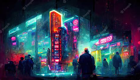 Premium Ai Image Futuristic Cyberpunk Neon City Concept Art