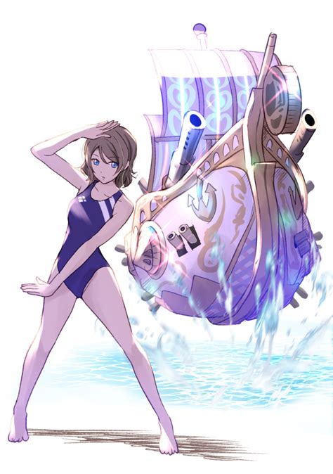 Safebooru 1girl Barefoot Cannon Competition Swimsuit Floating