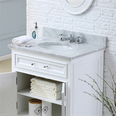 24 Pure White Single Sink Bathroom Vanity With White Carrara Marble Top