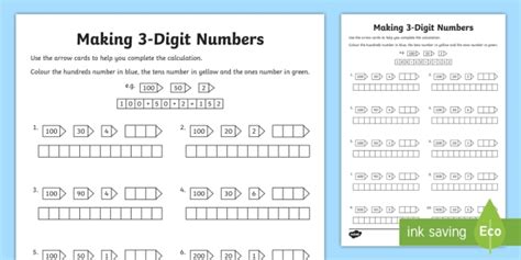 Making 3 Digit Numbers Worksheets
