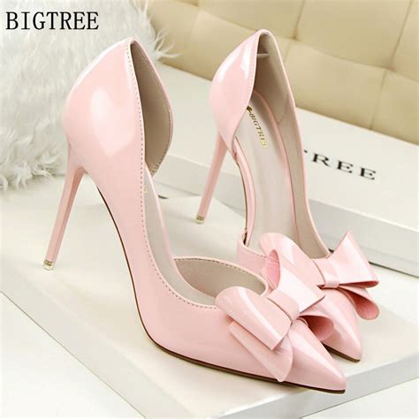 bigtree 2018 fashion delicate sweet bowknot high heel shoes side hollow pointed women pumps
