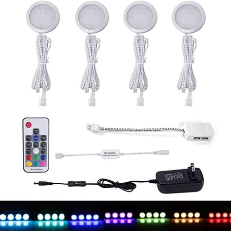 Aiboo under cabinet led lights kit 3 packs slim aluminum puck lights with switch 12vdc 6w all accessories included 6w daylight white. DC12V 4 Pcs 8W RGB Color Changing Under Cabinet LED Puck ...