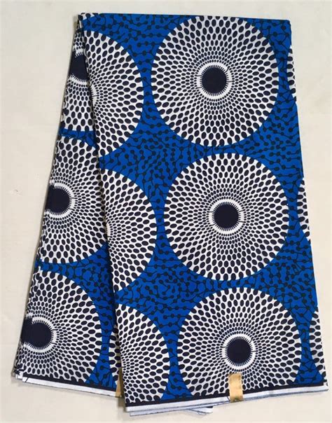 African Print Fabric Ankara Blue Navy White Bullseye Design