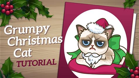 Pin by caitlinfolga on creative grumpy cat cats cat vector. Grumpy Cat Art Tutorial - How to Draw Christmas Card Art ...