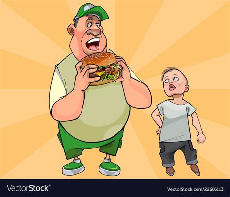 Cartoon Fat Man Eating A Big Burger Royalty Free Vector