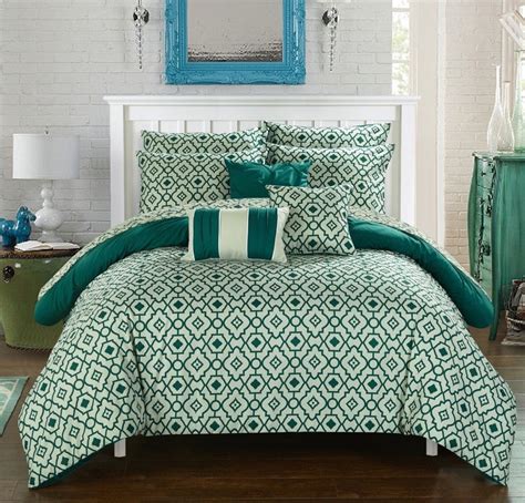 Sabrina 10 Piece Reversible Comforter Set Green Bedding Bedding