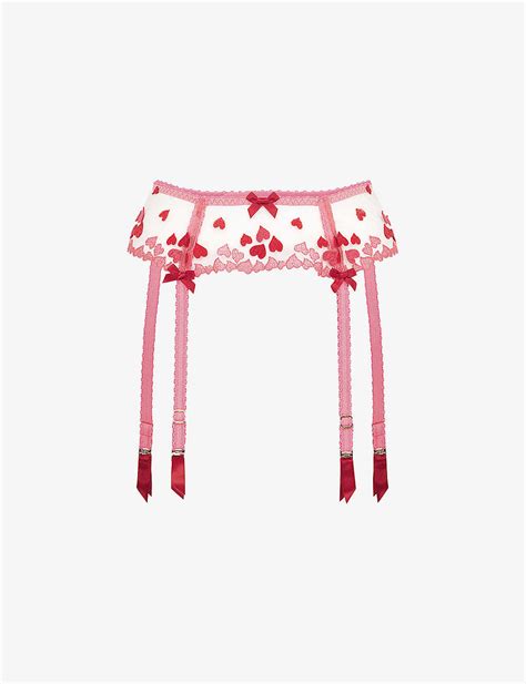 Agent Provocateur Womens Red Cupid Bow Embellished Semi Sheer Mesh