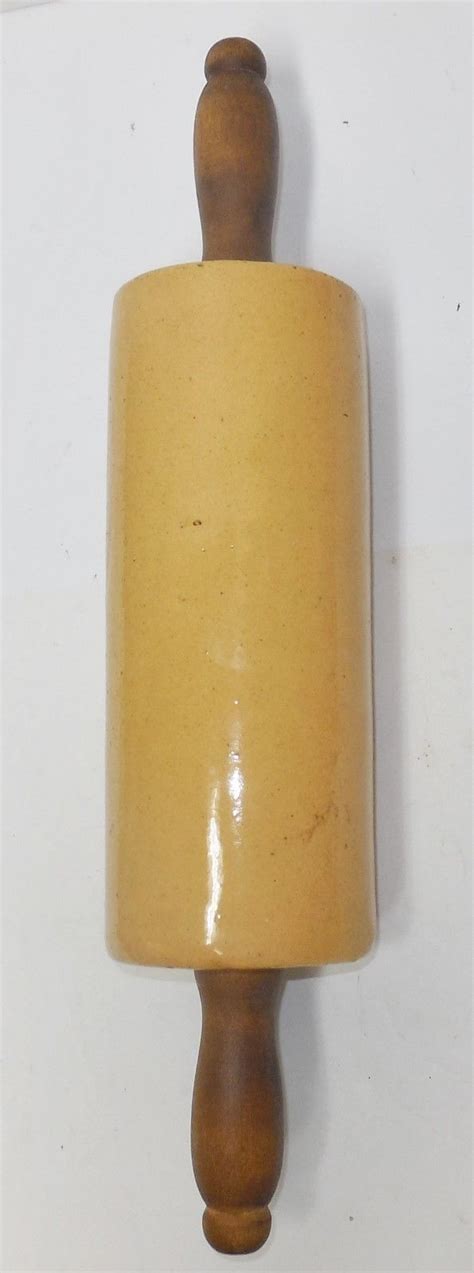 Antique Rare Large Pottery Yellow Ware Rolling Pin Nr • 25690