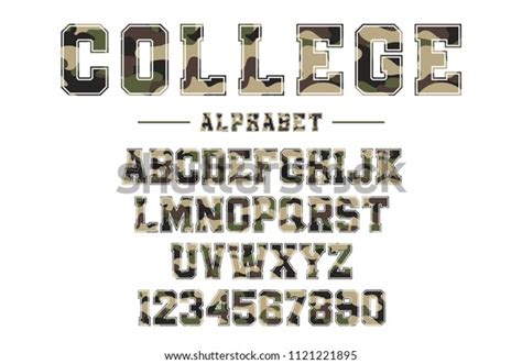 Classic College Font Camouflage Texture Vintage Stock Vector Royalty