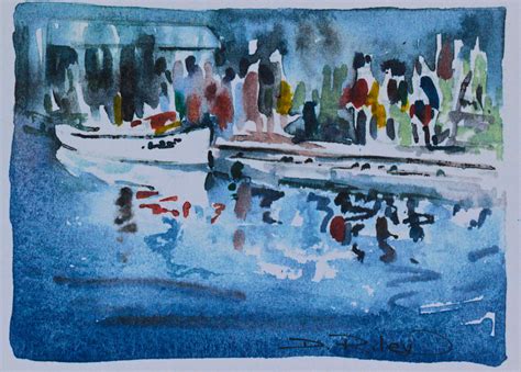 Watercolours The Wharf Impressionistic Painting Outdoors Using A