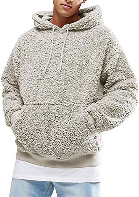 Vohawsa Mens Soft Fleece Fuzzy Fluffy Hoodie Pullover Sweater Casual