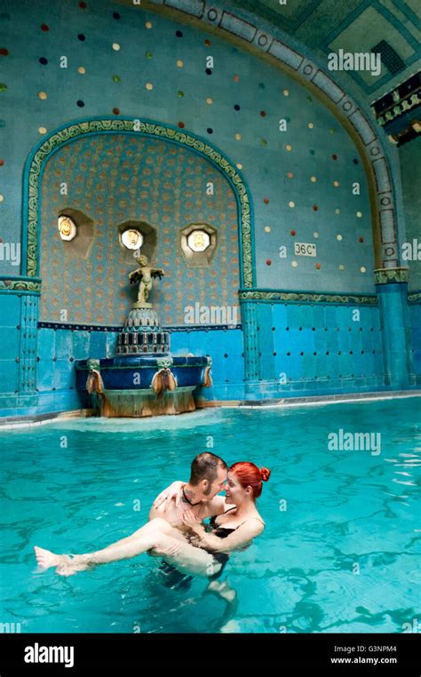 romantic couple soaking in mineral waters at gellert thermal bath gellert furdo budapest