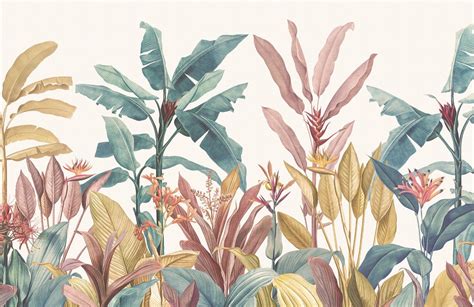 Dusty Pink And Green Tropical Minimalist Wallpaper Mural Hovia Fondos