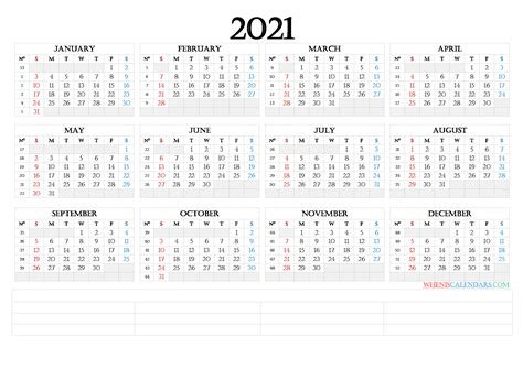 Free Printable 12 Month Calendar 2021 Calendar Printables Free Blank