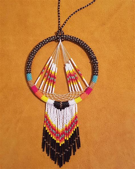 Fully Beaded Dream Catcher Hand Woven Around A 4 Inch Brass Hoop This