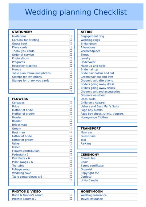 Free Printable Wedding Planning Checklist Printable Word Searches