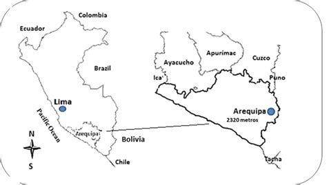 Mapa Del Sur Del Perú Mostrando La Ubicación De Arequipa Perú