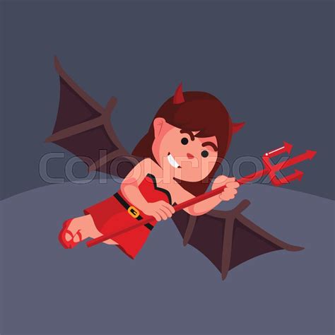 Devil Girl Flying With Trident Weapon Stock Vector Colourbox