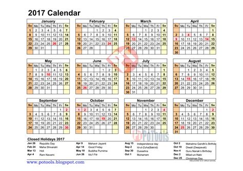 Download Calendar 2017 For Government Employees