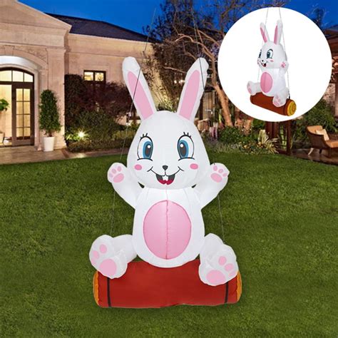 Easter Inflatable Outdoor Decorations 4 Ft Tall Easter Bunny With Build