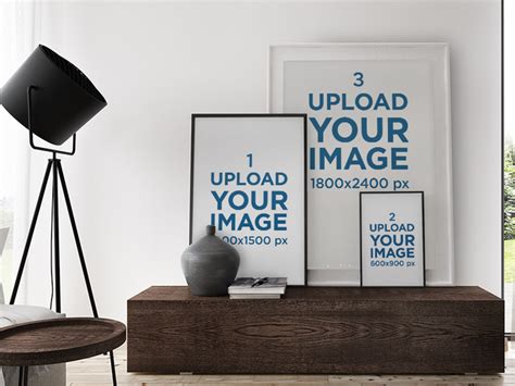 Placeit Mockup Of Three Art Prints Of Different Sizes In A Living Room