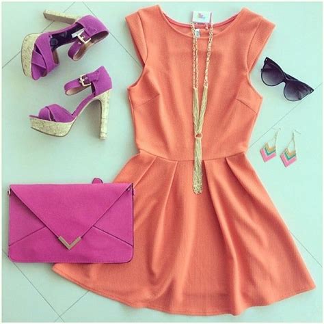 Orange And Pink Outfit Inspiration Orange Dress Outfit Orange And Fuchsia Outfit Orange