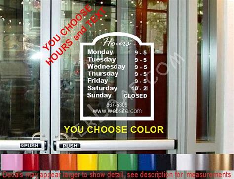 Store Hours Custom Window Decal Business Shop Storefront Vinyl Etsy