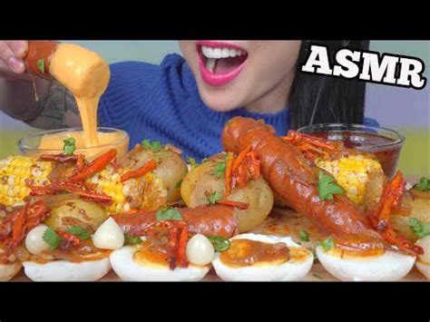 Asmr Sausage Potatoes Boil Cheese Seafood Sauce Eating Sounds