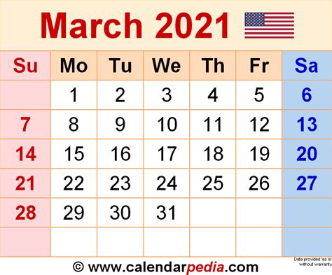 De er ideelle til brug som en regnearkskalenderplaner. March 2021 - calendar templates for Word, Excel and PDF