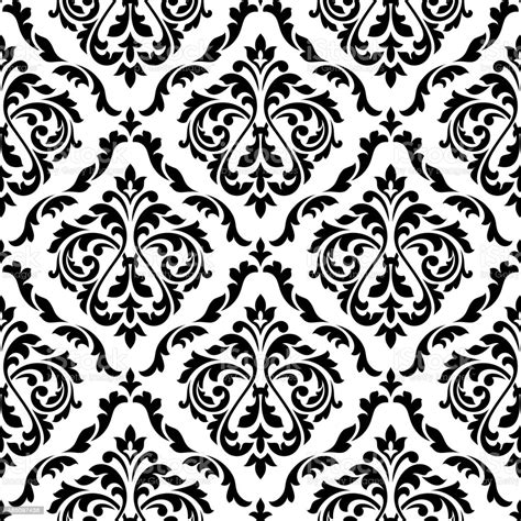 Damask Black And White Floral Seamless Pattern Stock