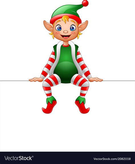 See more ideas about christmas elf, elves, christmas clipart. Cartoon christmas elf sitting on blank sign Vector Image