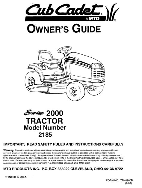 Cub Cadet 2185 Owners Manual Pdf Download Manualslib