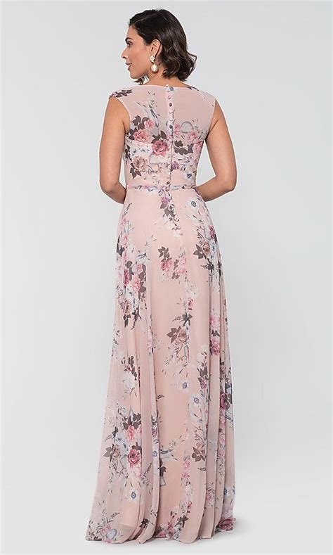 Image Of Kleinfeld Long Floral Print Faux Wrap Mob Dress Style Kl