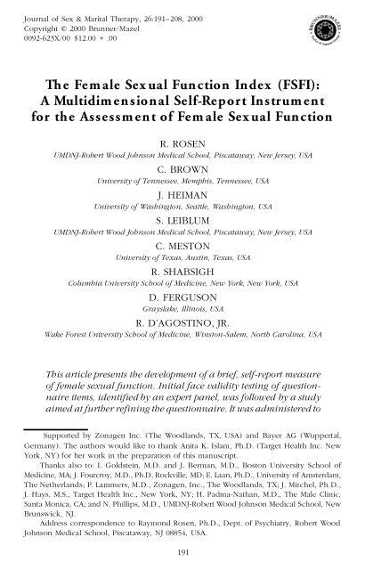 The Female Sexual Function Index Fsfi A Multidimensional Self