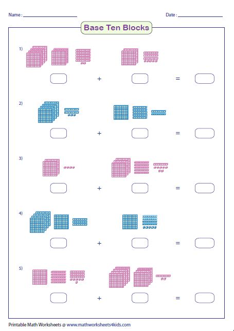 Adding 3-digit Numbers With Base Ten Blocks Worksheets