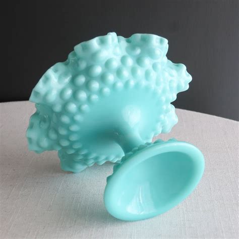 Vintage Turquoise Blue Milk Glass Footed Compote By Fenton Etsy