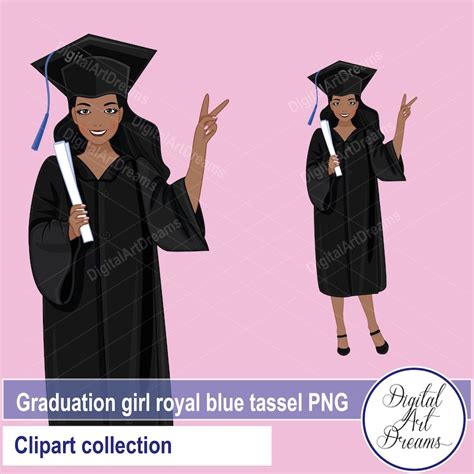 Graduation Clip Art Woman Clipart Blue Graduate Tassels Etsy Uk