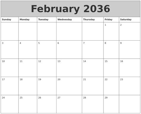 February 2036 My Calendar