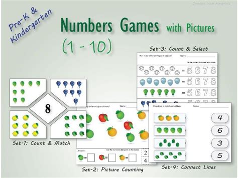 Numbers Games For Kindergarten Practice With Pictures Teaching Resources