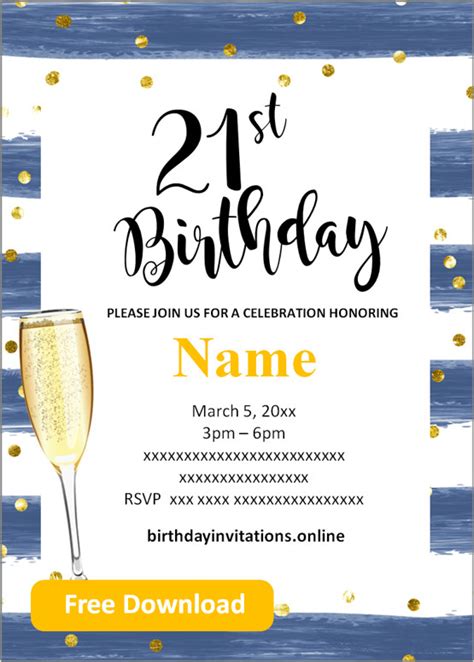 Free Printable 21st Birthday Invitations Templates Party Invitation