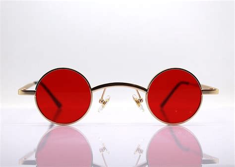 small round sunglasses man woman gold frame red lens steampunk etsy