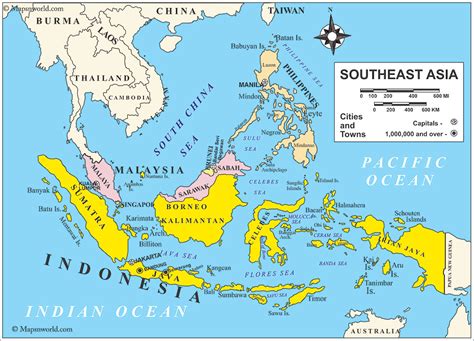 Perhaps the most striking feature of the map is the dark brown region in southern china. South East Asia map, southeast asia