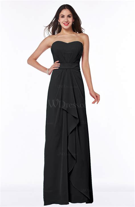 Black Traditional Strapless Zip Up Chiffon Floor Length Plus Size