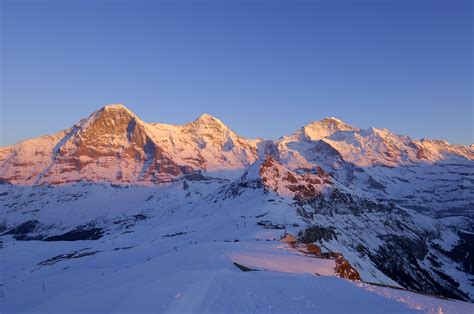 Sunset Eiger Mönch And Jungfrau In Switzerland