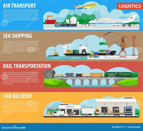 Logistics And Shipping Types Infographics Vector Template Banners Stock