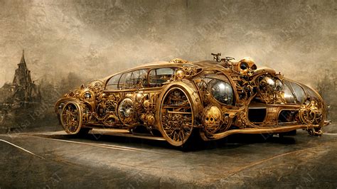 Golden Steampunk Car Luisa Fumi Digital Art Gameovers Atelier